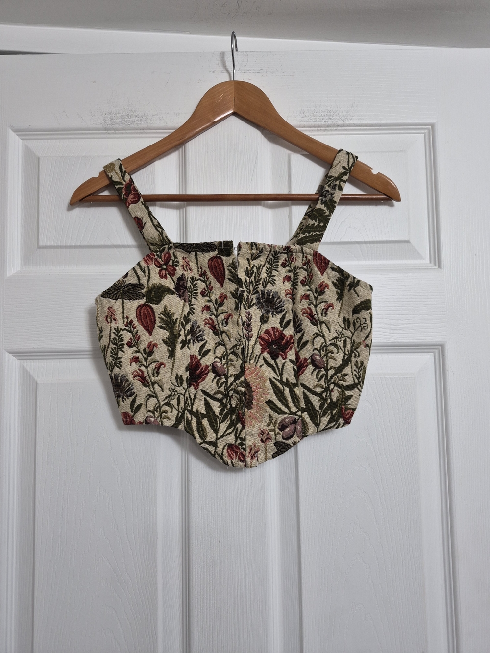 SHEIN Cream Floral Embroidered Corset Top
